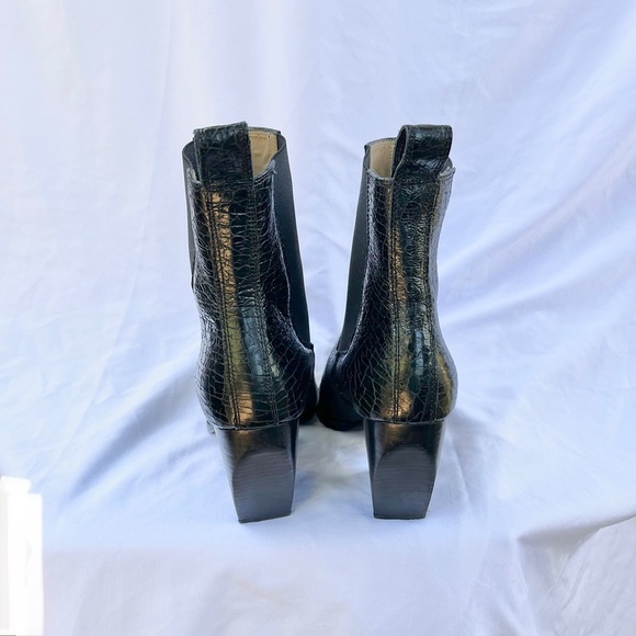ALL SAINTS | RIA CROC EMBOSSED CHELSEA HEELED BOOT IN BLACK LEATHER SIZE 10 - Picture 6 of 9
